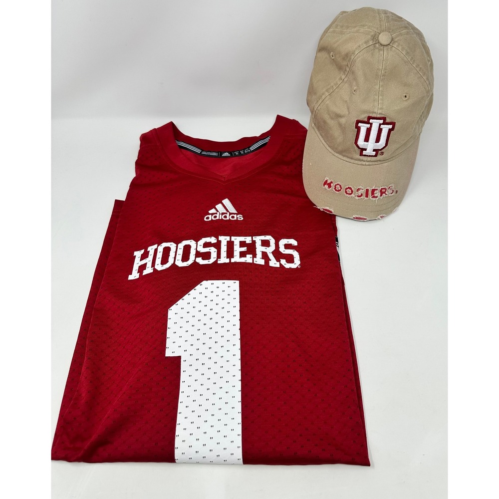 Adidas Indiana Hoosiers Jersey #1 and Distressed IU Hat Set Mens XL Red Tan